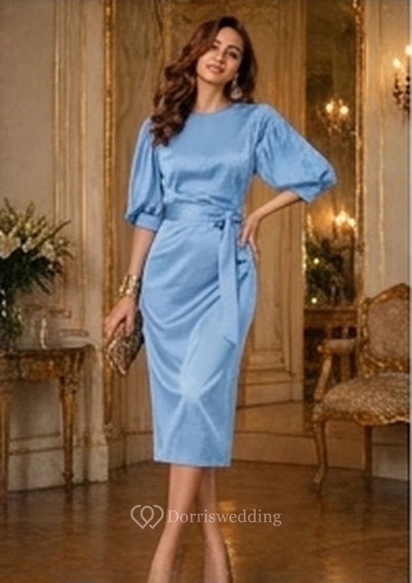 Navy Blue Formal Retro Knee-Length Pencil Wedding Guest Dress view 13