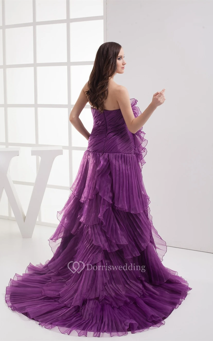 Floral A-Line Ruched Sweep Train and Gown With Tiers view 8