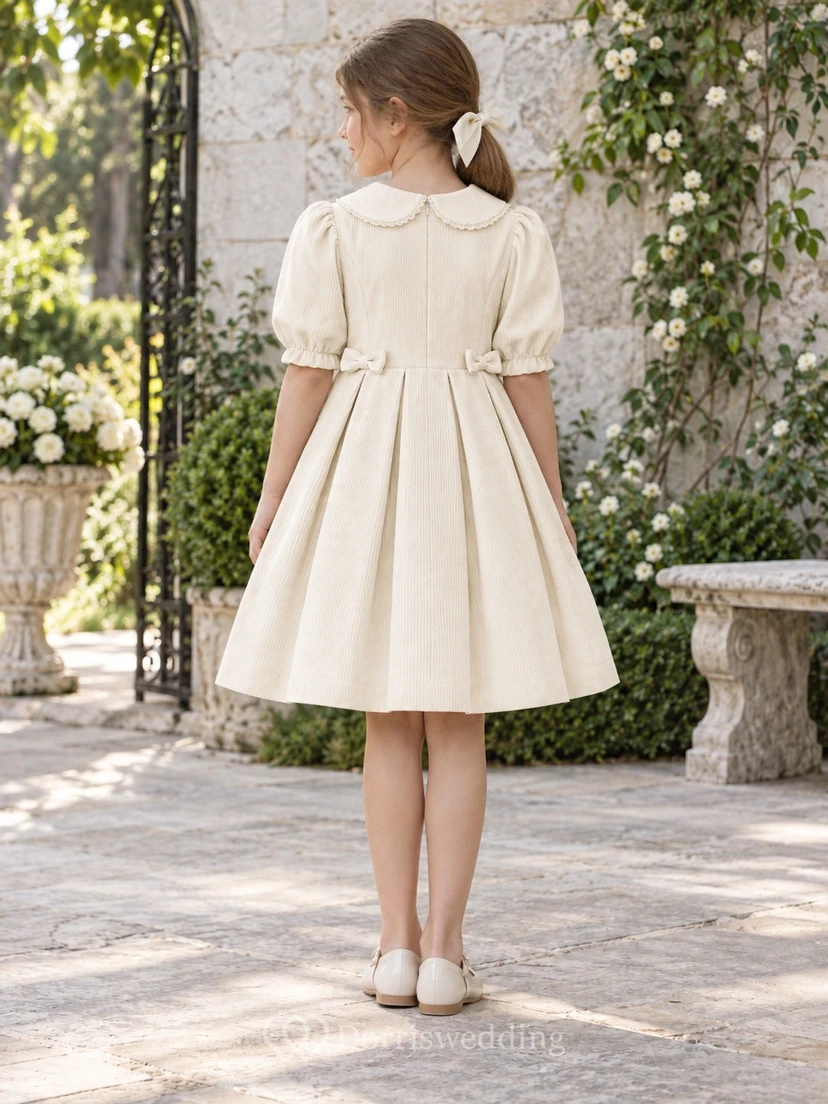 Vintage Ivory Peter Pan Collar Puff Sleeve Pleated Flower Girl Dress view 2