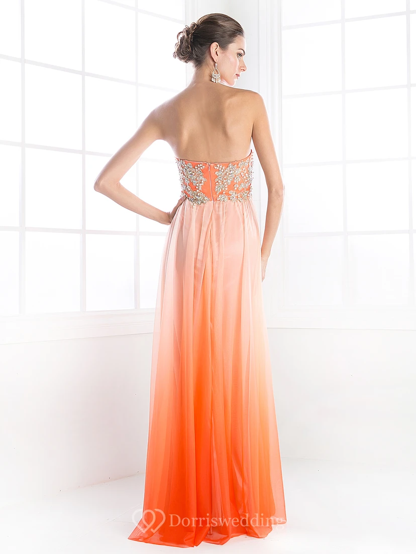 Ombre Sheath Strapless Sleeveless Chiffon Backless Dress With Beading view 2