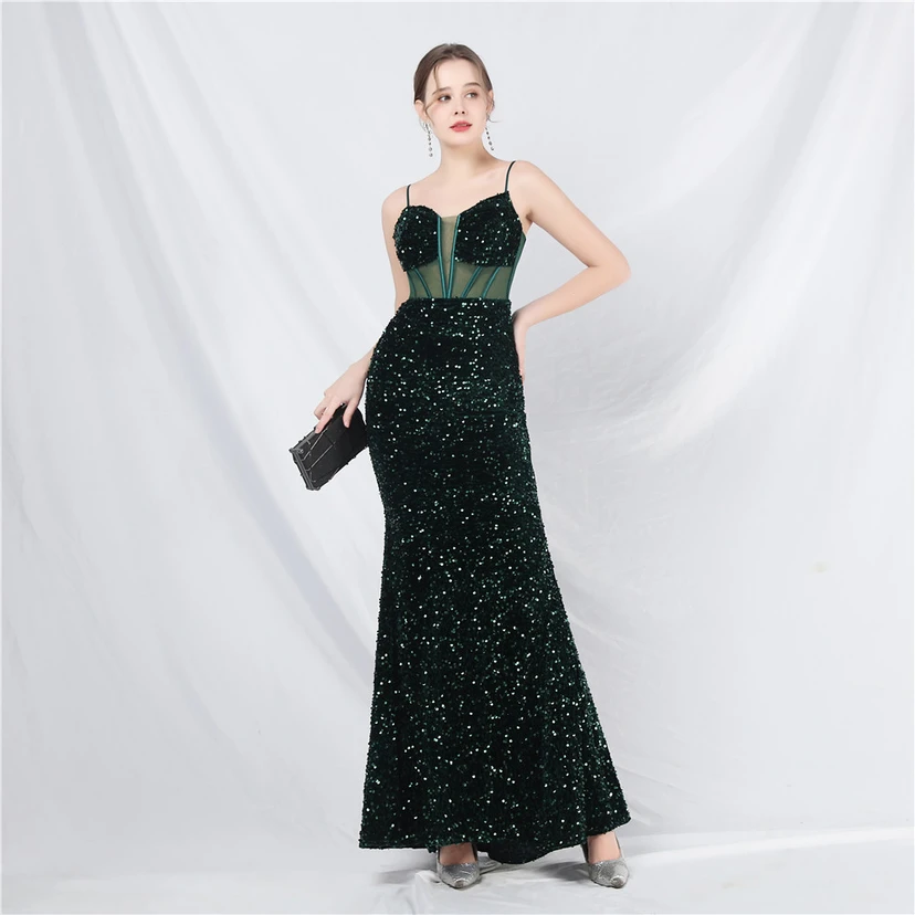 Palace Style Heavy Fishbone Waist Mesh Sequined High-End Evening Dress view 5
