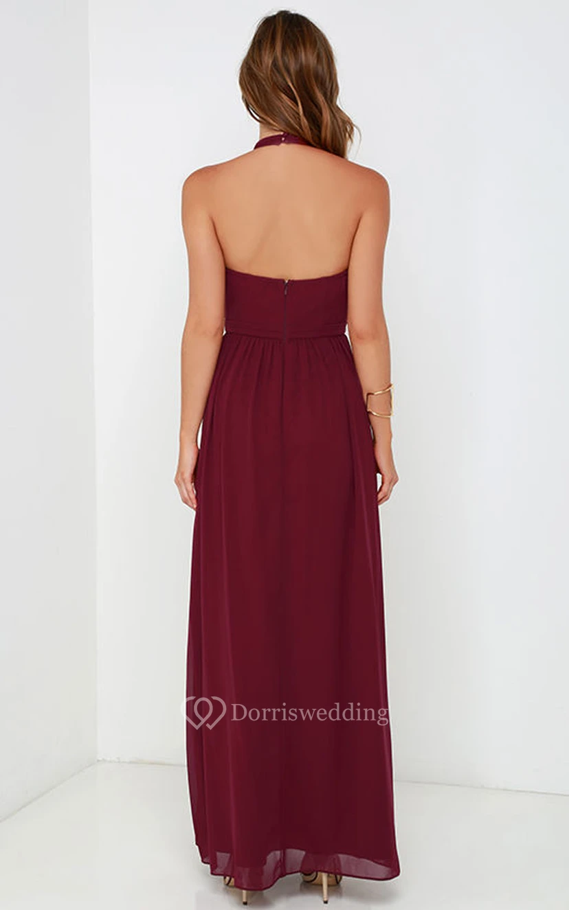 Long A-Line Sleeveless Chiffon Halter Dress view 4