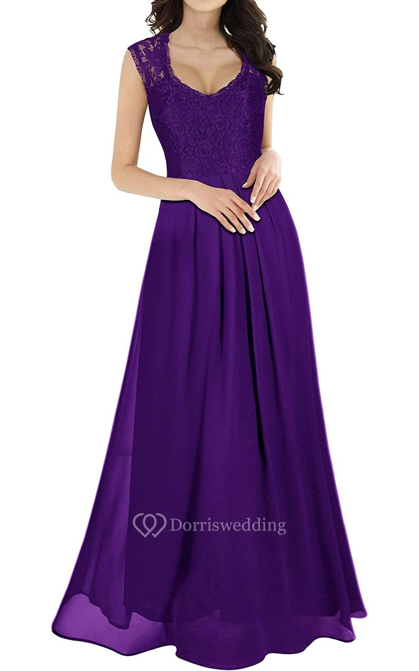 Casual Lace Chiffon Scalloped Sleeveless A Line Guest Dress With Ruffles view 9