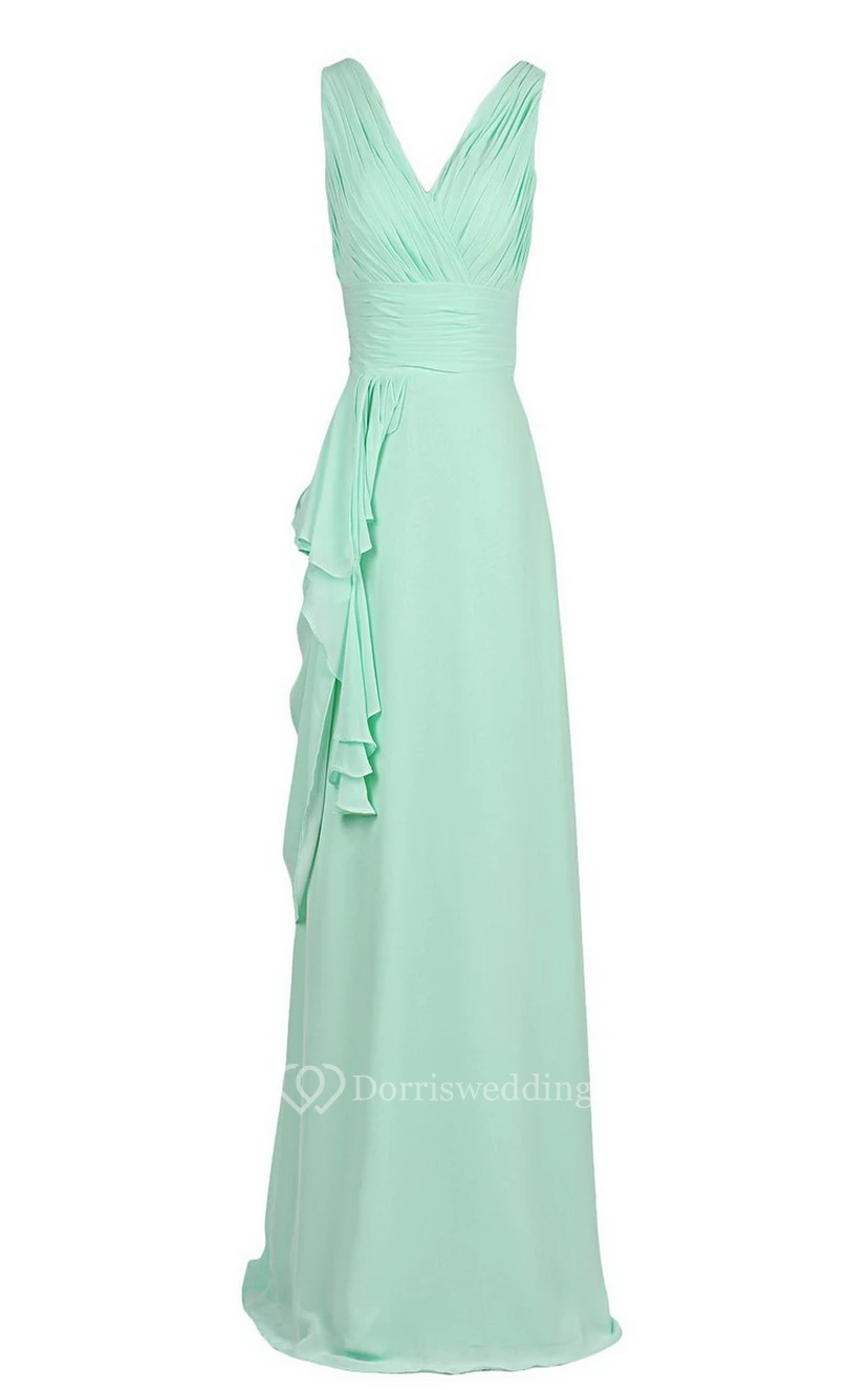 Sleeveless V-neck Gown With Draping and V-back view 2