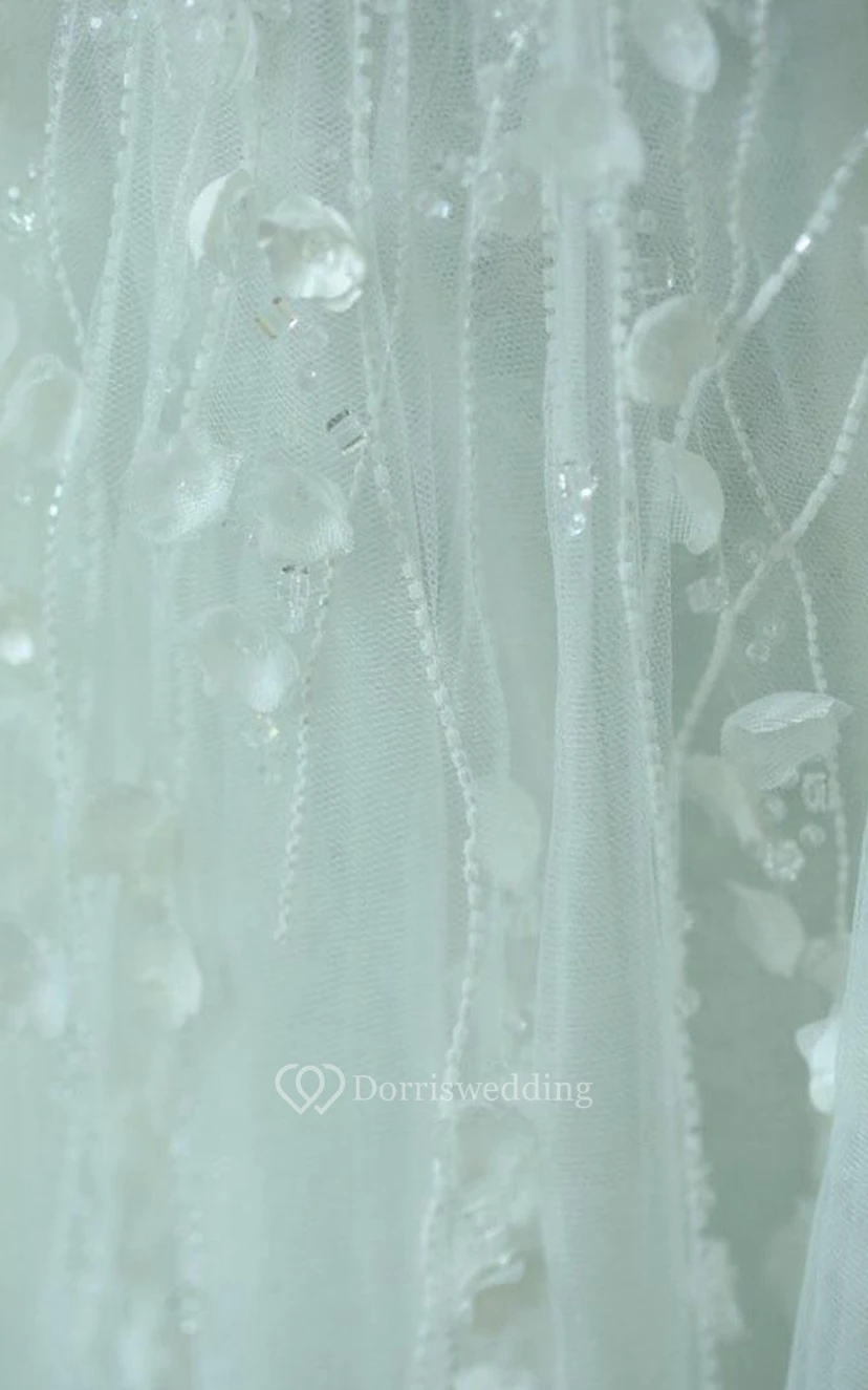 A-Line Tea-Length Sweetheart Sleeveless Bell Flower Zipper Keyhole Tulle Lace Satin Dress view 2