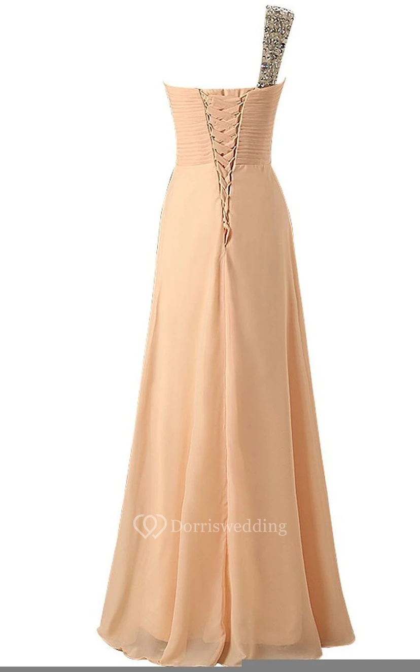 One-shoulder Sweetheart Chiffon Dress With Beadings view 4