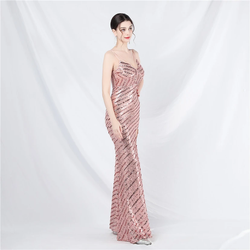 Fashionable Women'S Suspender Low-Cut Sequined Evening Dress view 14