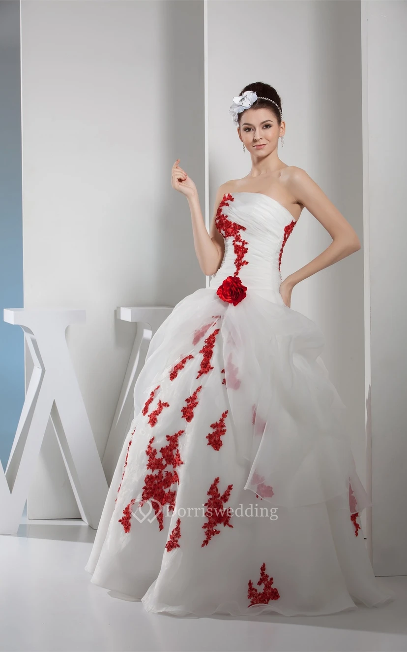 Two-Tone Ruched Tulle Sleeveless Appliques and Ball-Gown With Flower view 3