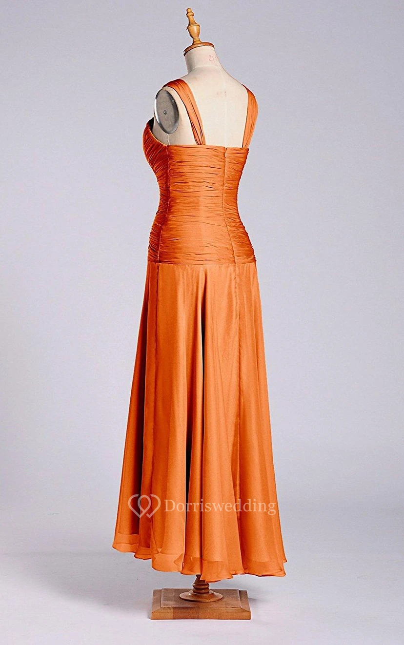 A-Linien-Kleid mit Trägern, Teelänge, Raffungen und Reißverschluss view 2