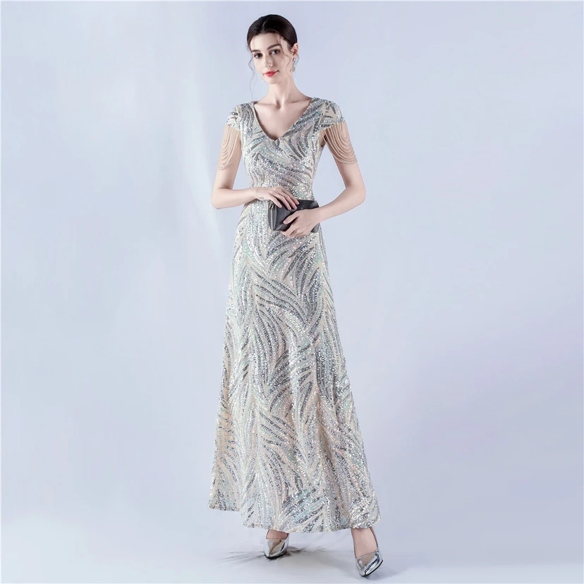 A-Line Big Swing Dress Skirt Encrypted Sequined Craft Beaded Evening Dress view 69