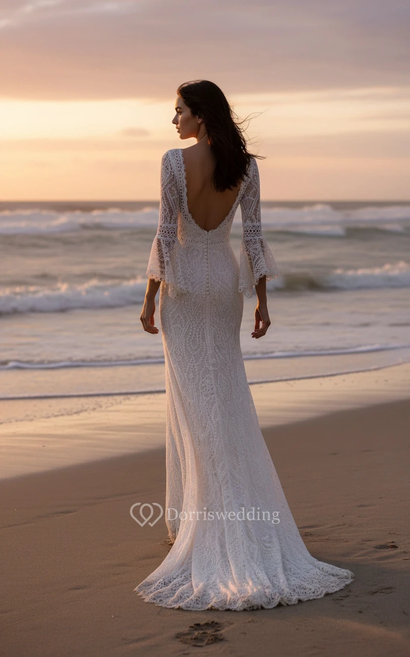 Retro Puff Sleeve Boho Bridal Gown view 2