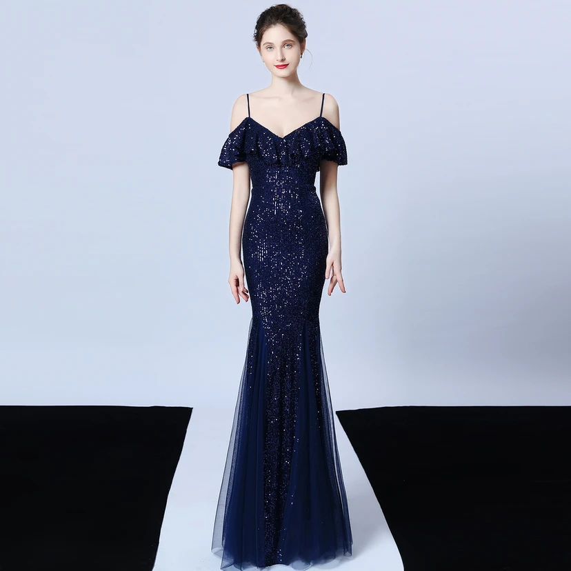 Robe de soirée élégante à franges et sequins en fil de polyester, style sirène, idéale pour un banquet ou une occasion spéciale automne. view 40
