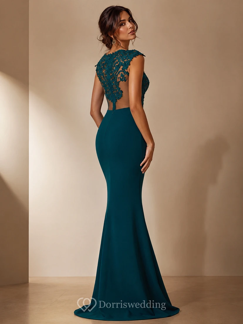 Elegant Black Sleeveless Mermaid Evening Dress Lace Appliques Beadings view 7