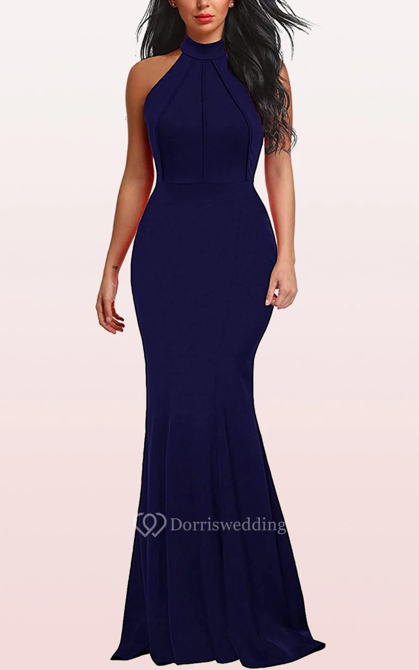 Modern Jersey Halter A Line Sleeveless Formal Evening Dress With Ruffles view 6