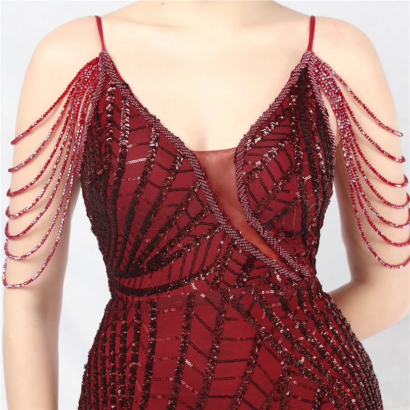 Robe de soirée ultra-résistante à rayures perlées et sequins view 27