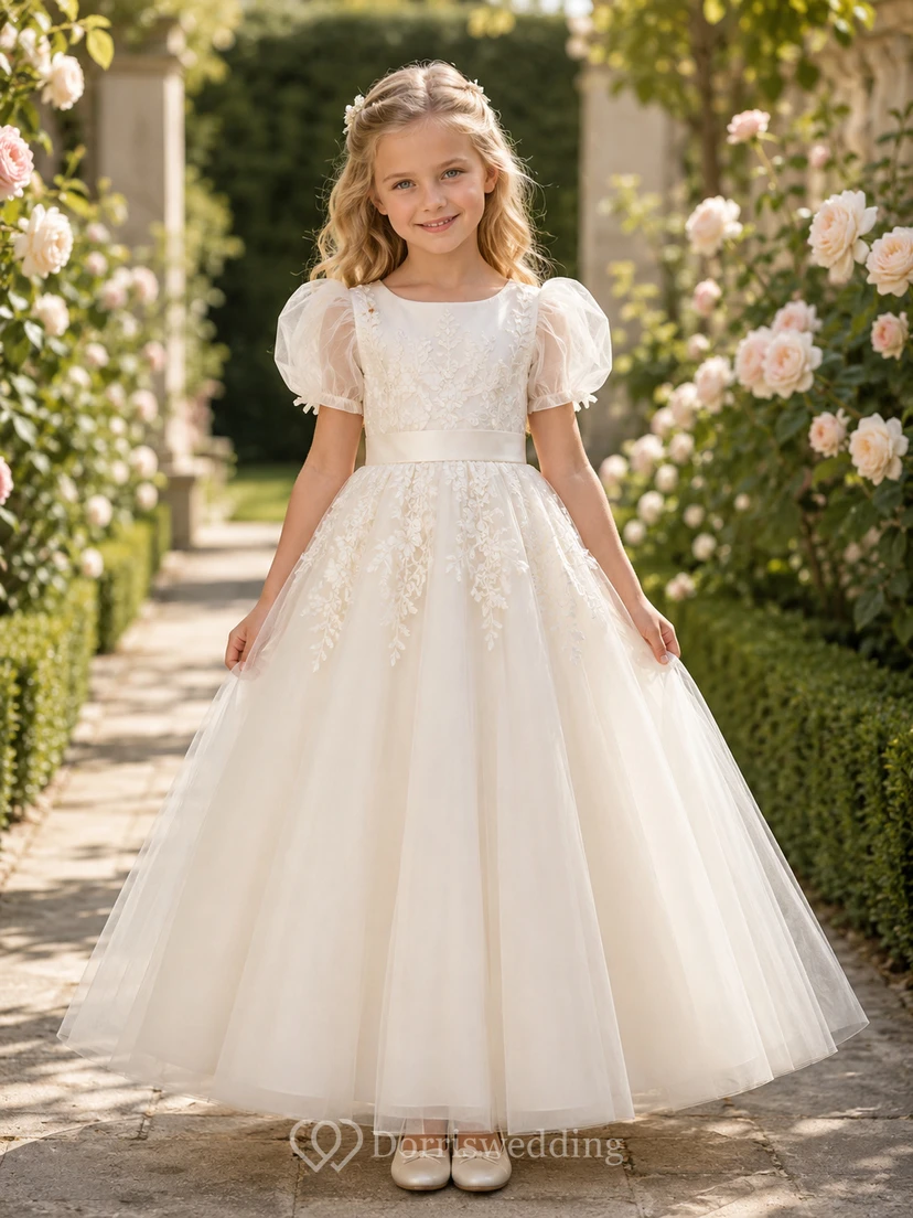 Boho-Tüllkleid für Blumenmädchen mit flatternden Ärmeln