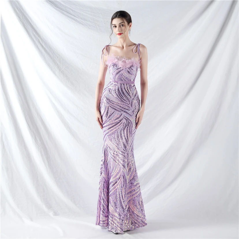 Double-Binding Rope-Binding Craft-Made Ostrich Feather Encrypted Laminated Beads High-End Evening Dress view 71