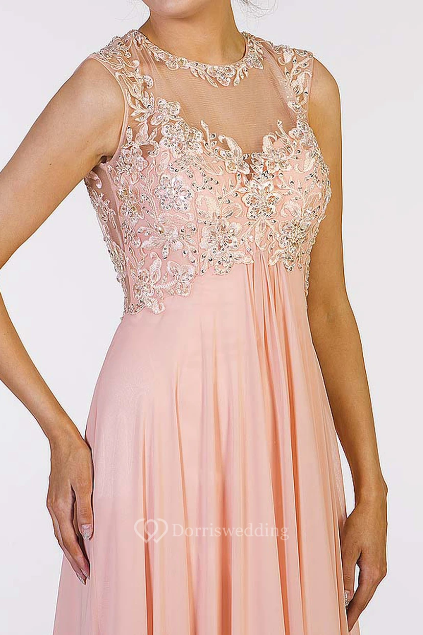A-Line Sleeveless Beaded High-Neck Floor-Length Chiffon Prom Dress view 3