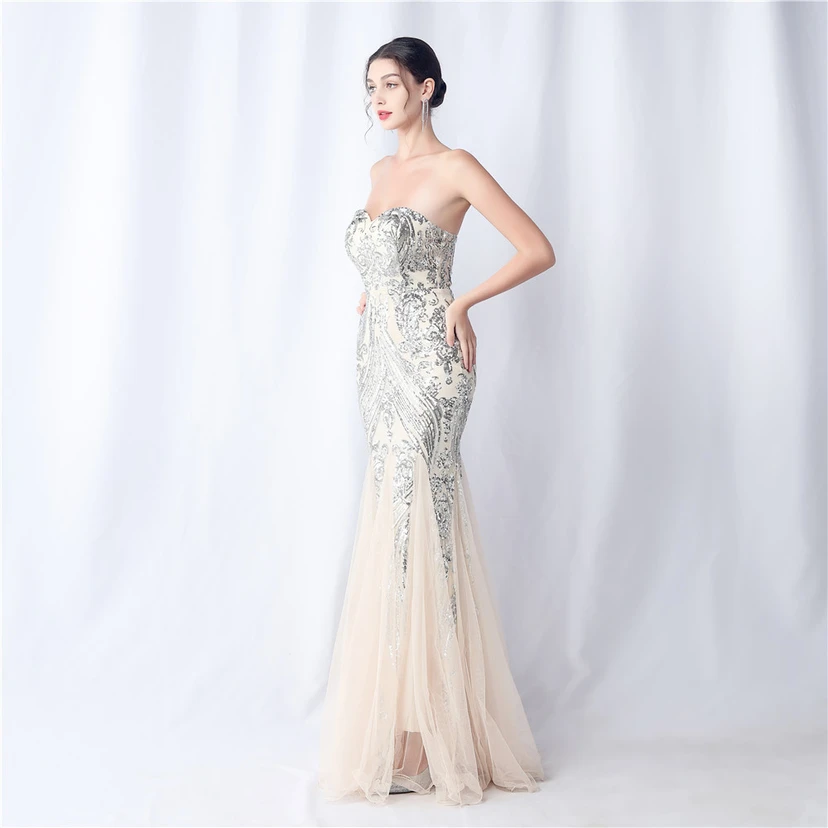 Positionierung Blumenschnitt Netz Pailletten Hochzeitsdinner Toast Party Abendkleid view 57