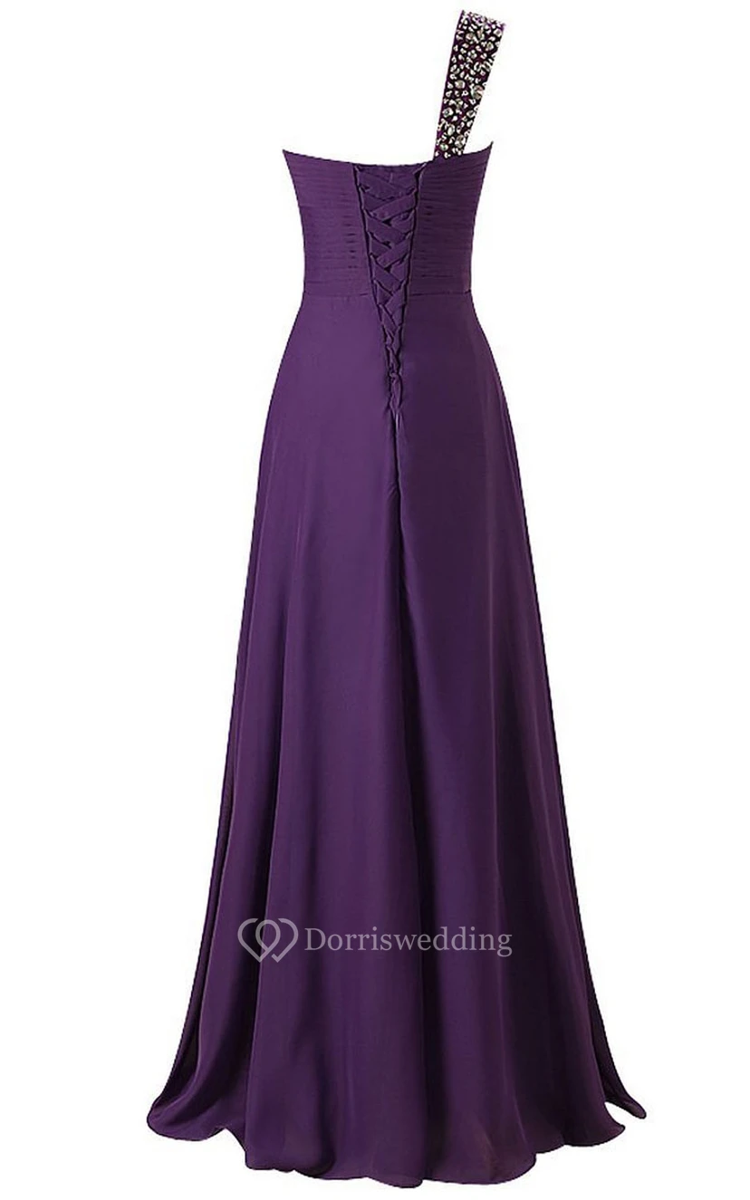 One-shoulder Sweetheart Chiffon Dress With Beadings view 2