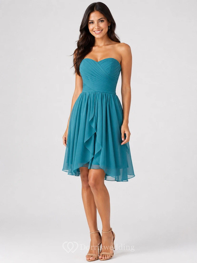 Sweetheart A-line Ruffled Short Chiffon Dress view 7