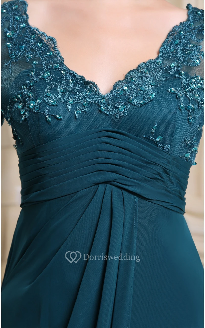 Maxikleid mit V-Ausschnitt, Empire-Ärmeln, Illusionsärmeln und Applikationen view 6