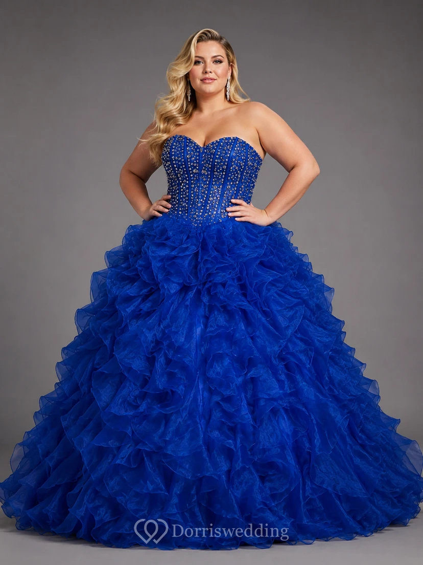 Ball Gown Floor-Length Bell Beading Ruffles Corset Back Lace Organza Dress view 4