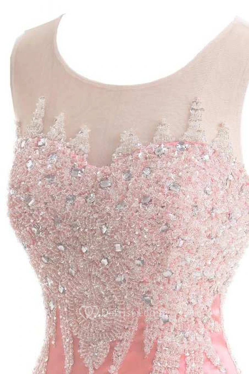 Sleeveless Beaded Bodice Mermaid Long Satin Dress With Bow view 4