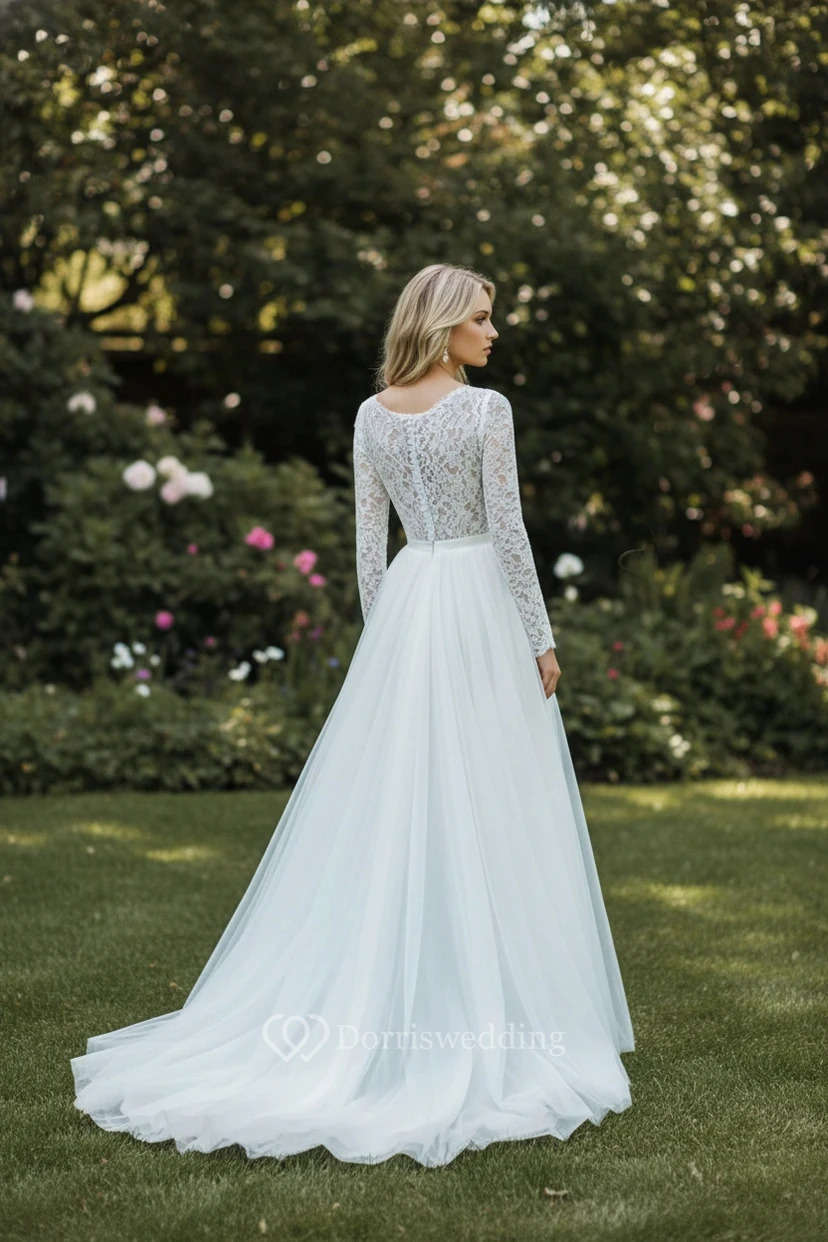 Modern Lace Tulle Bridal Gown view 2