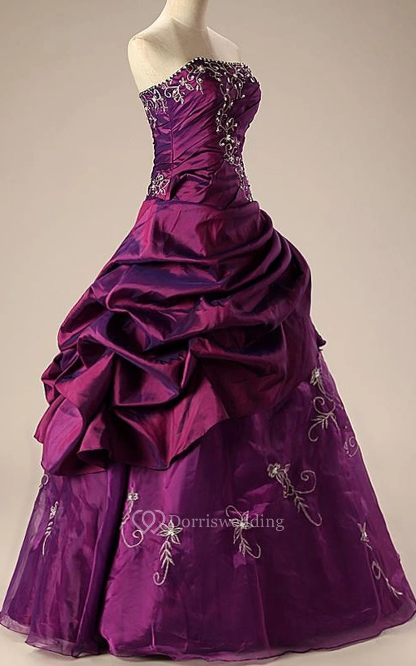 Ball Gown Long Straps Pleats Beading Embroidery Ruffles Lace-Up Back Straps Lace Organza Satin Dress view 5