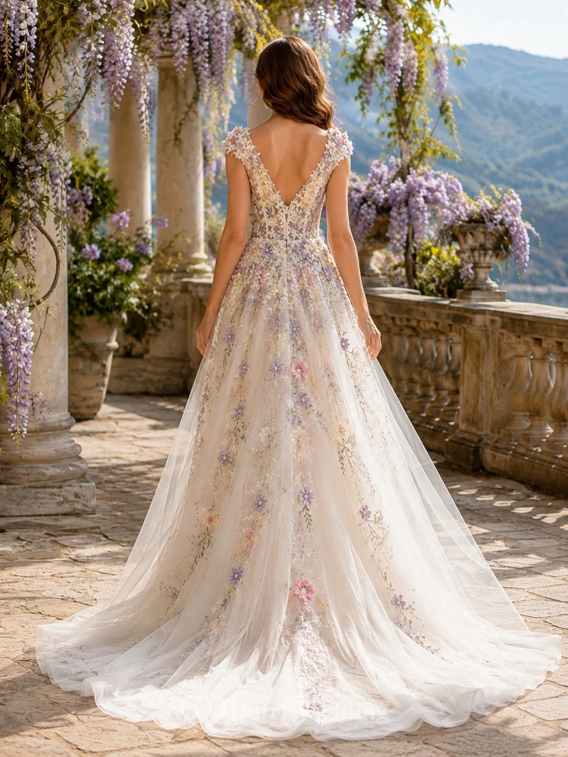 Vestido de novia formal de corte A con escote en V, estilo romántico y lujoso. view 2