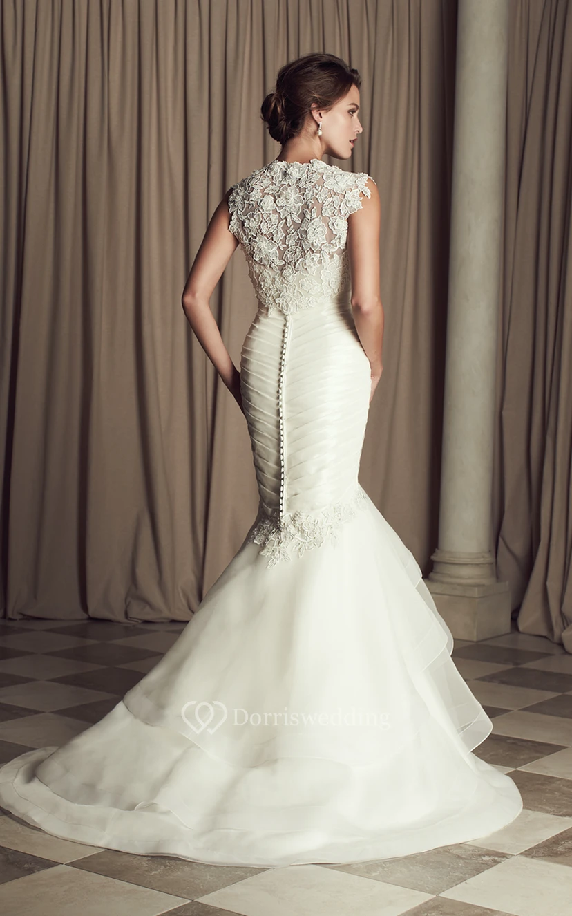 Organza Dress With Ruching And Queen Anne Neckline view 2