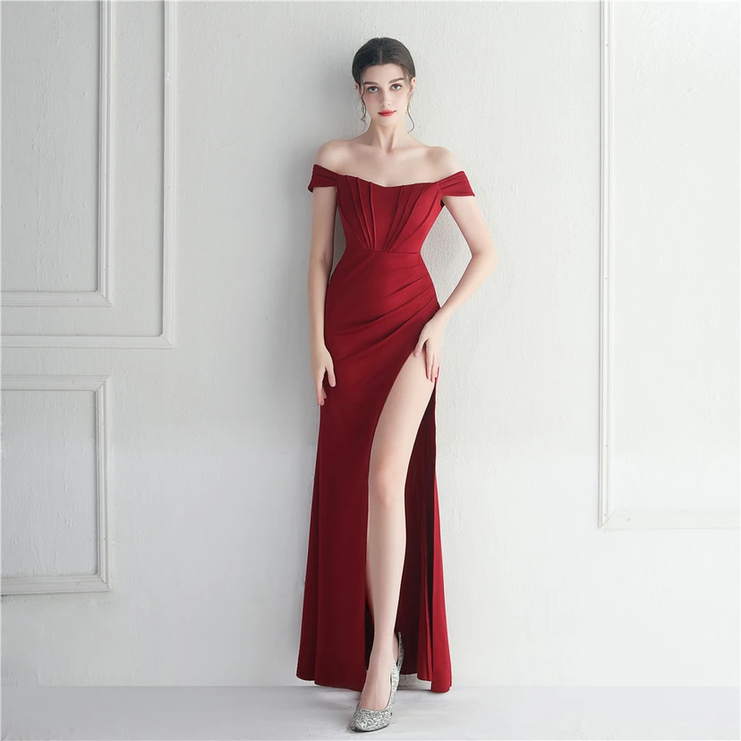 Cross-Border Supply schulterfreies, einseitig schulterfreies Kleid mit Schlitz für Nachtclub, Hochzeit oder Abendessen view 20