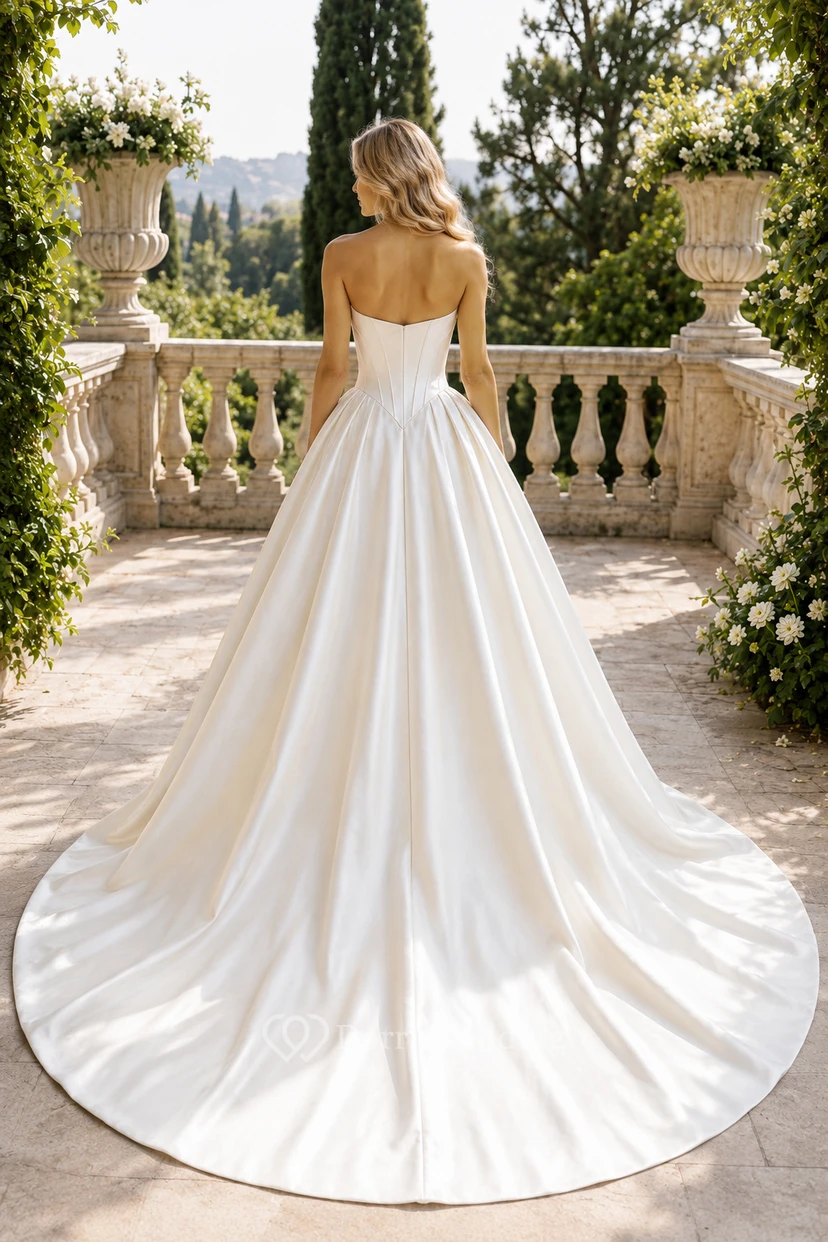 Robe de mariée bustier en satin, style bal, avec corsage corset en forme de cœur view 2