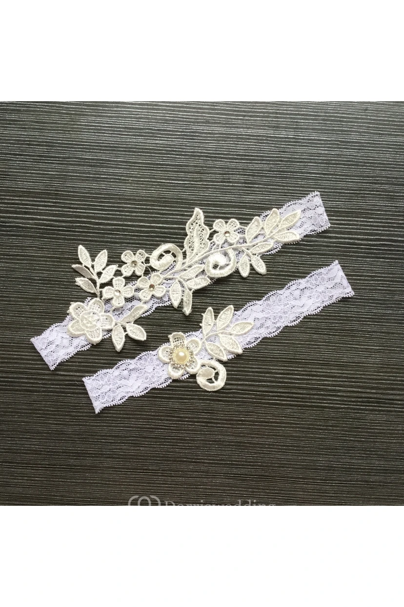Handmade Lace Applique Pearl Sexy Elastic Garter Belt Within Within 16-23inch