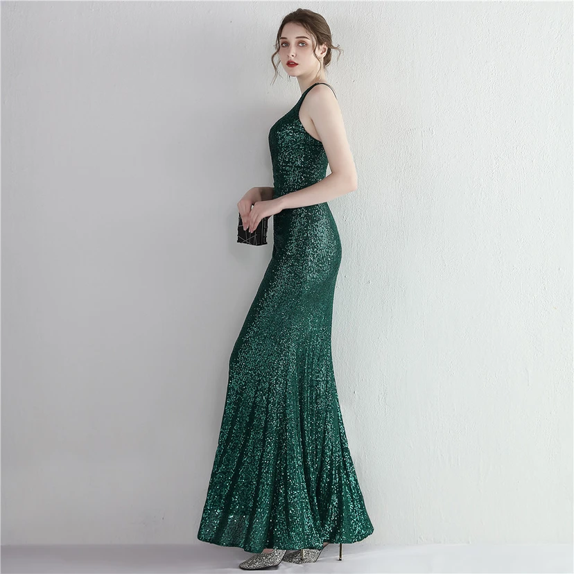 Sequined One-Shoulder Celebrity Cold Banquet Slit Long Sequin Aura Queen Dinner Fishtail Dress view 6