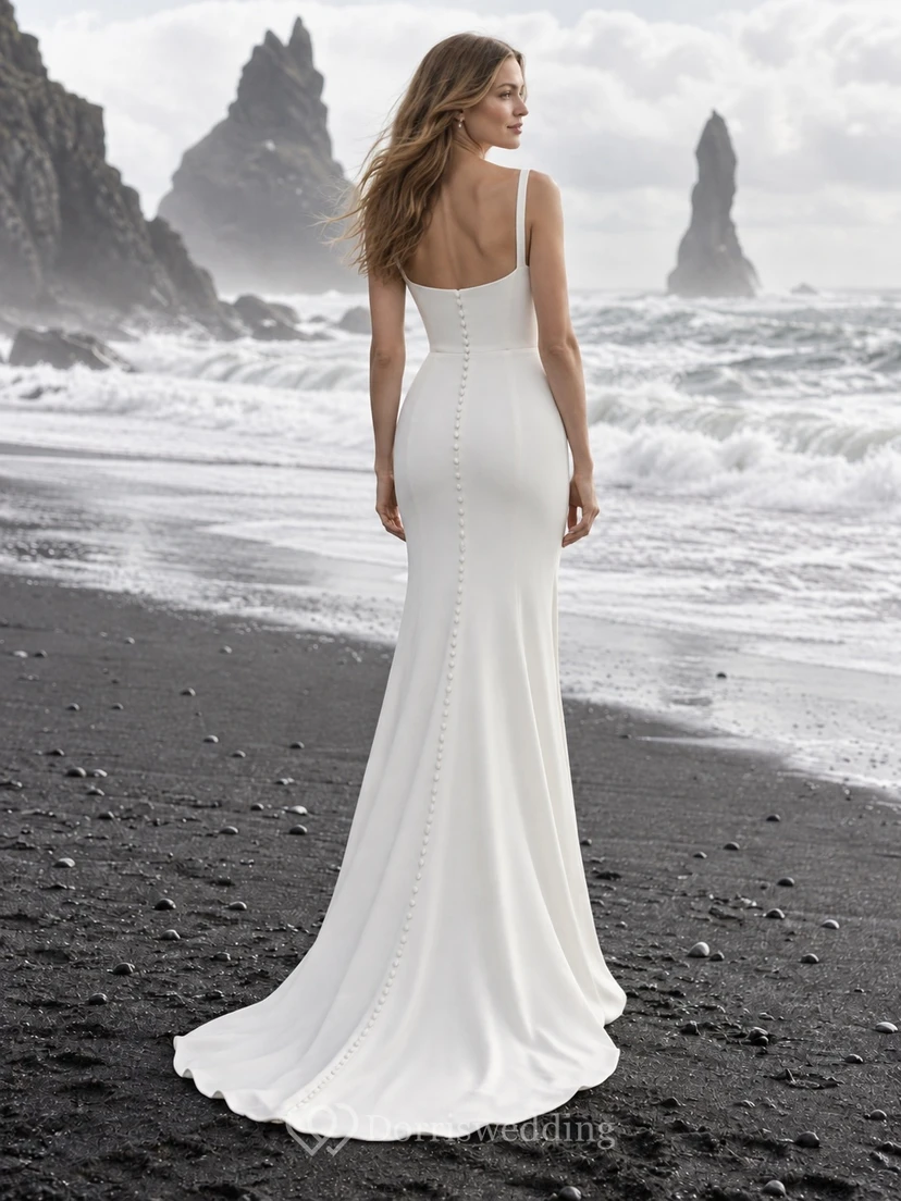 Vestido de novia de crepé sin mangas con escote cuadrado y espalda abotonada. view 2