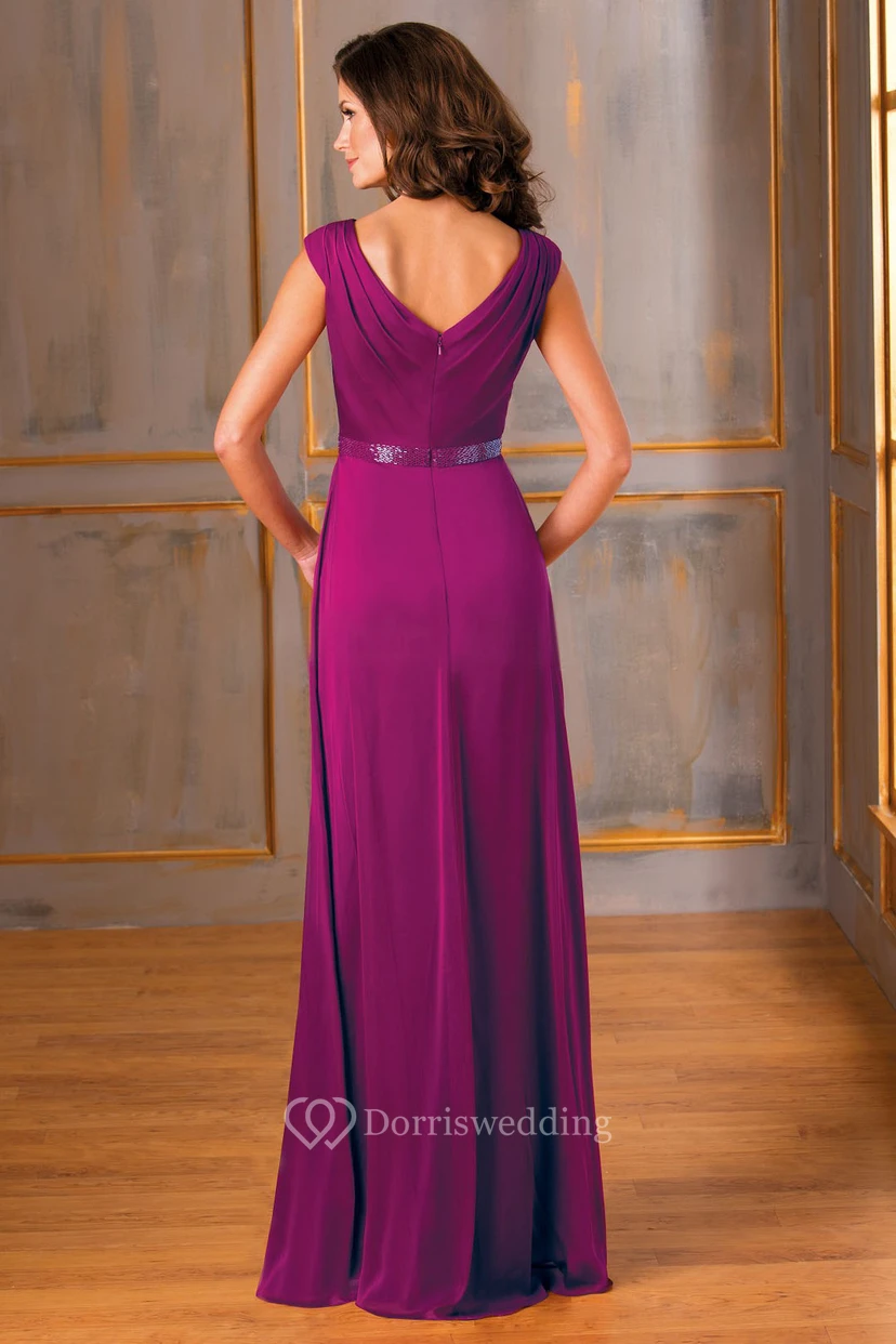 Langes, ärmelloses A-Linien-Kleid mit V-Ausschnitt und Paillettenbesatz an der Taille – ideal für die Mutter der Braut. view 2