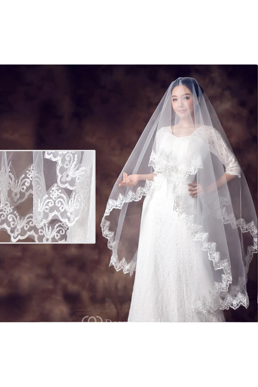 Soft Tulle Wedding Veil with Lace Edge view 3