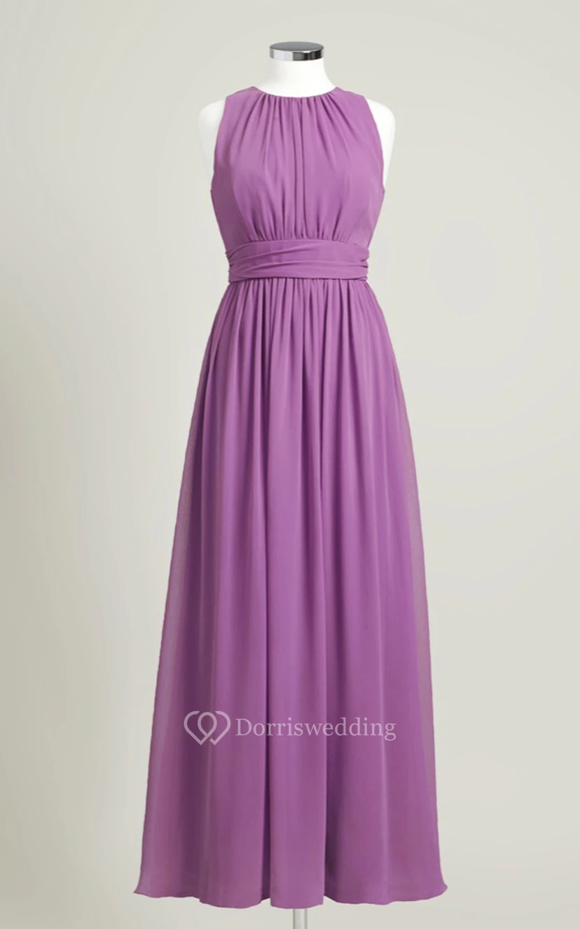 Impressive Long-Chiffon Sleeveless Jewel-Neck Dress view 3