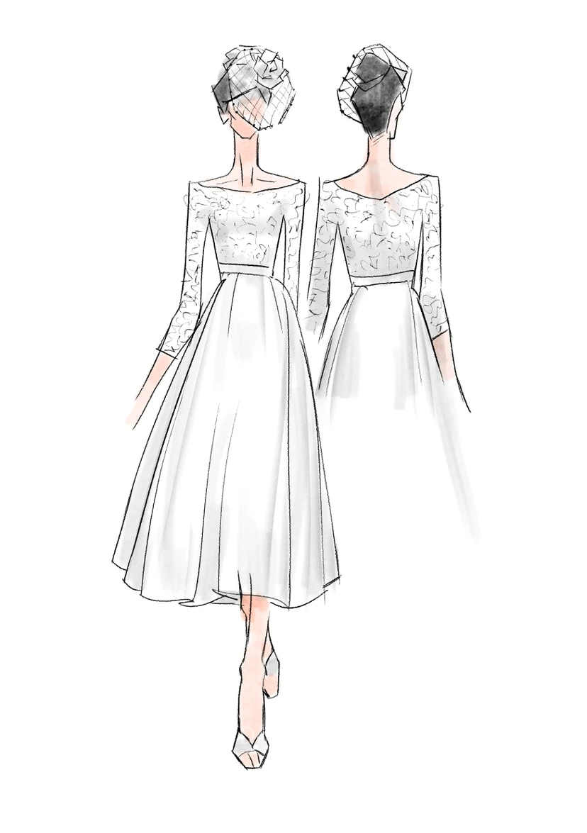 Vestidos de novia de talla grande hasta la rodilla, de encaje y organza, con mangas de 3 a 4 pulgadas. view 3