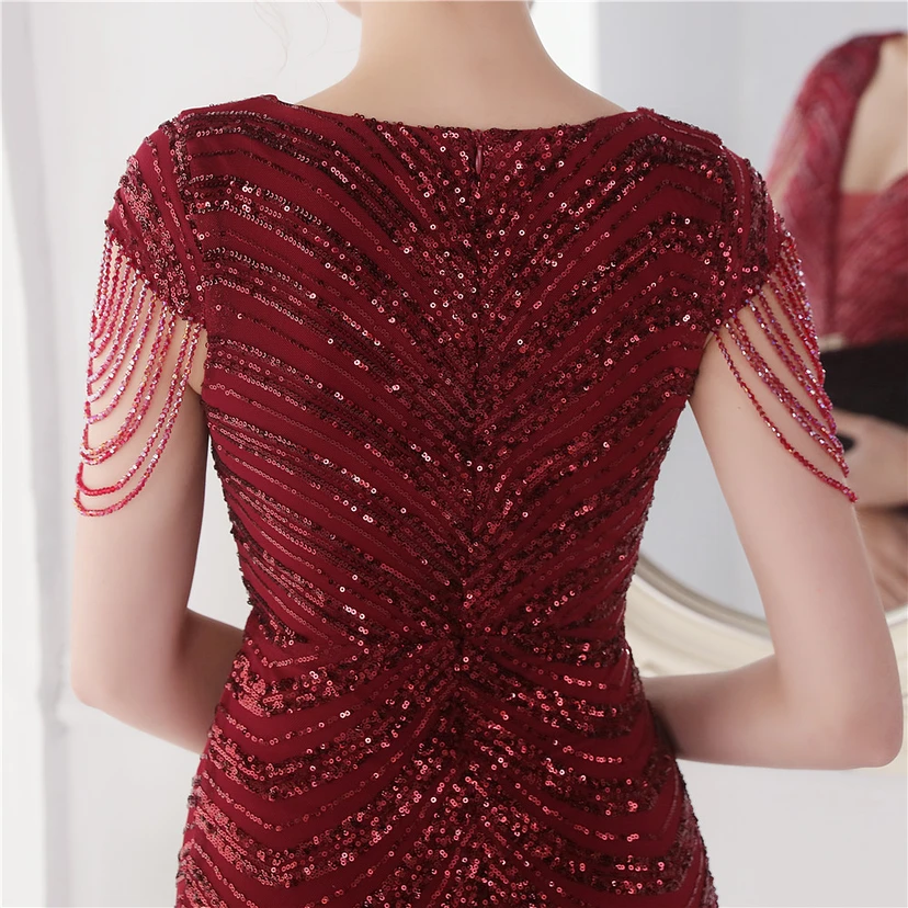 Paillettenbesetztes, handwerklich perfekt gefertigtes, perlenbesetztes Party-Abendkleid – sexy langes Kleid für die Braut view 17