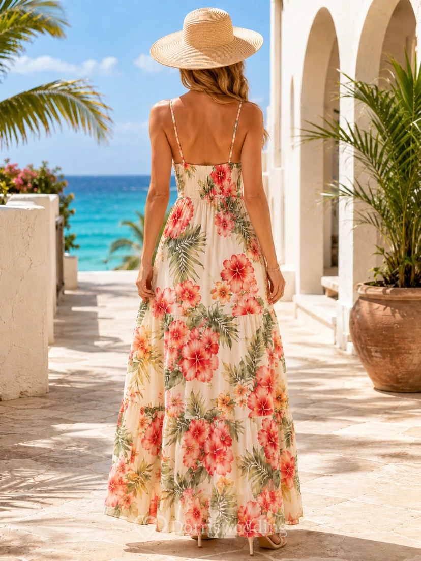 Tropical Floral Spaghetti Strap Tiered Resort Maxi Dress view 2