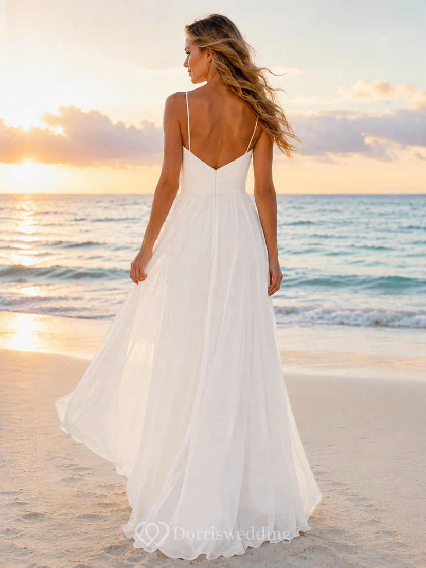 Simple Beach Spaghetti Strap Chiffon A-Line Wedding Dress view 2