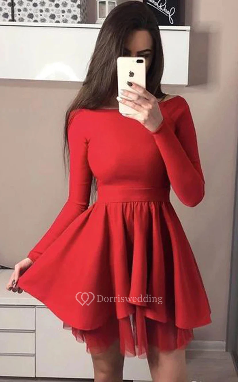 Black Casual Off-the-shoulder Long Sleeve Empire Short A-line Cocktail Prom Dress view 2