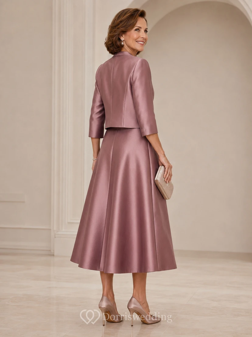 Vintage Mauve Satin Mother Dress with Bolero Vintage Mauve Square A-Line Tea-length view 2