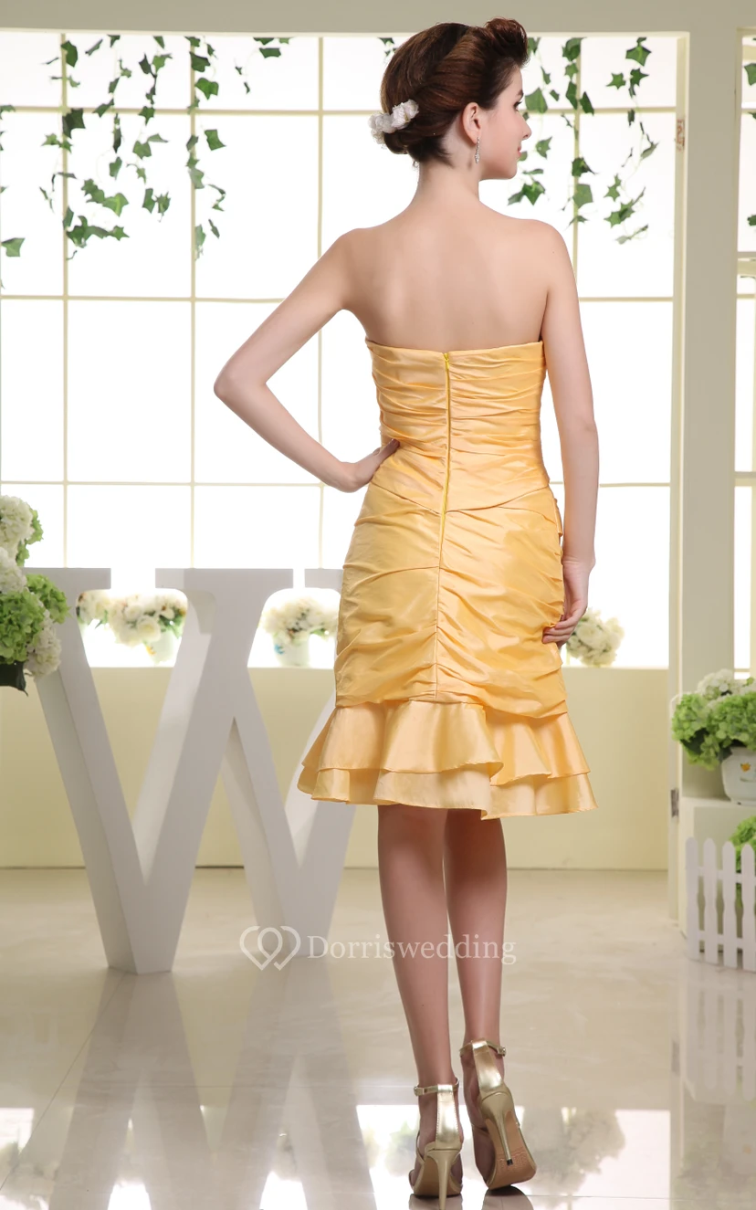 Sweetheart Ruched Midi Dress With Flower and Tier view 2