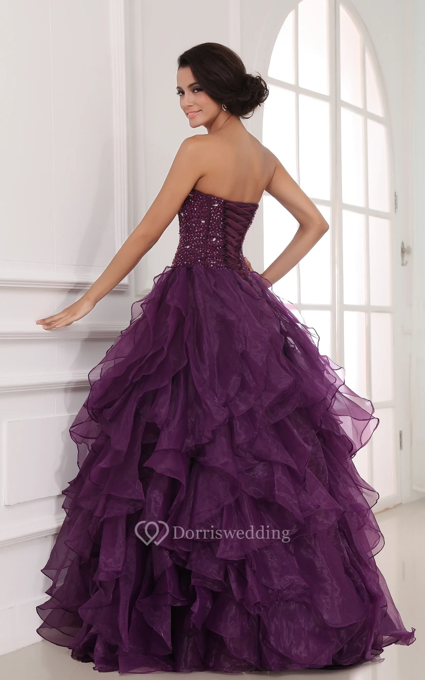 Sweetheart A-Line Ball Gown Dress With Organza Ruffles and Beading view 6