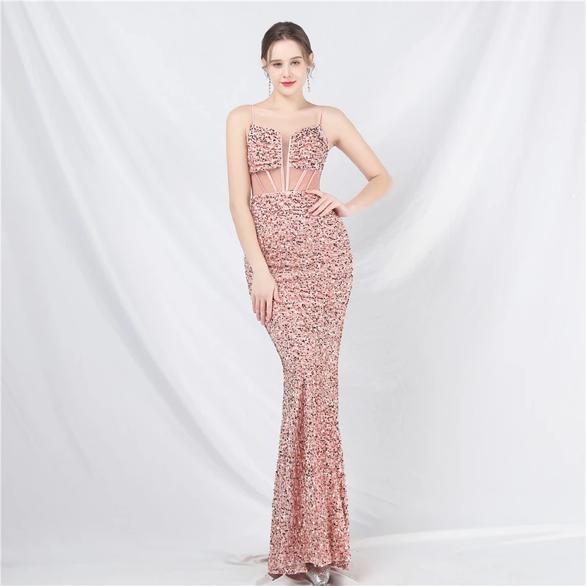 Palace Style Heavy Fishbone Waist Mesh Sequined High-End Evening Dress view 17