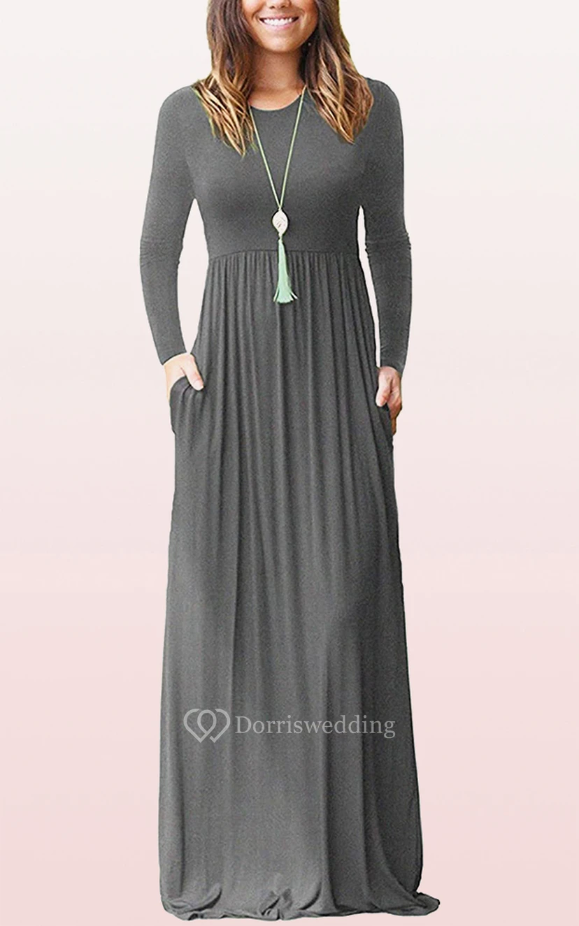 Elegantes Jersey-Gästekleid mit langen Ärmeln, U-Boot-Ausschnitt, A-Linie und Taschen view 8